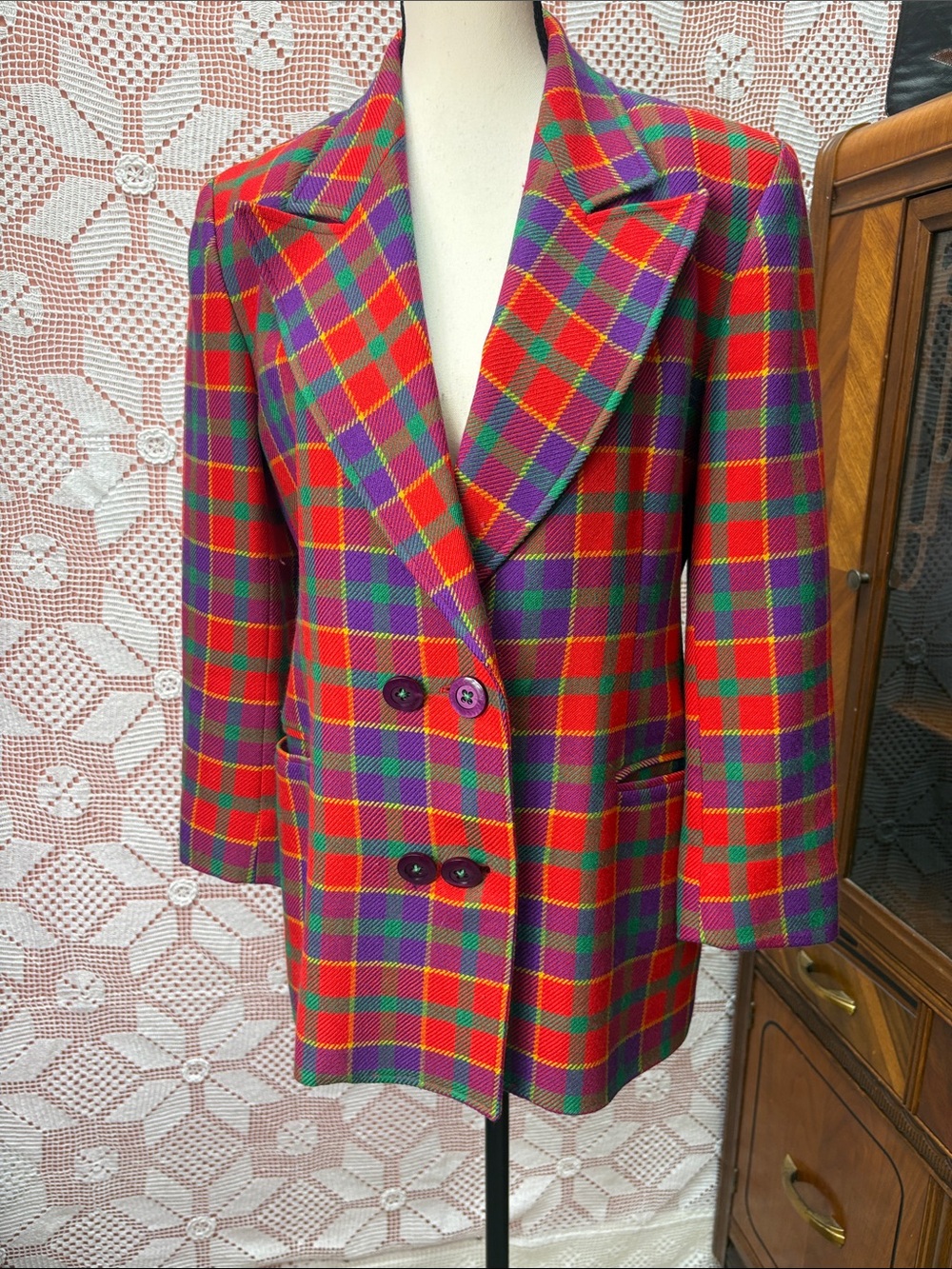 Vintage Raffinalla Wool Plaid Blazer